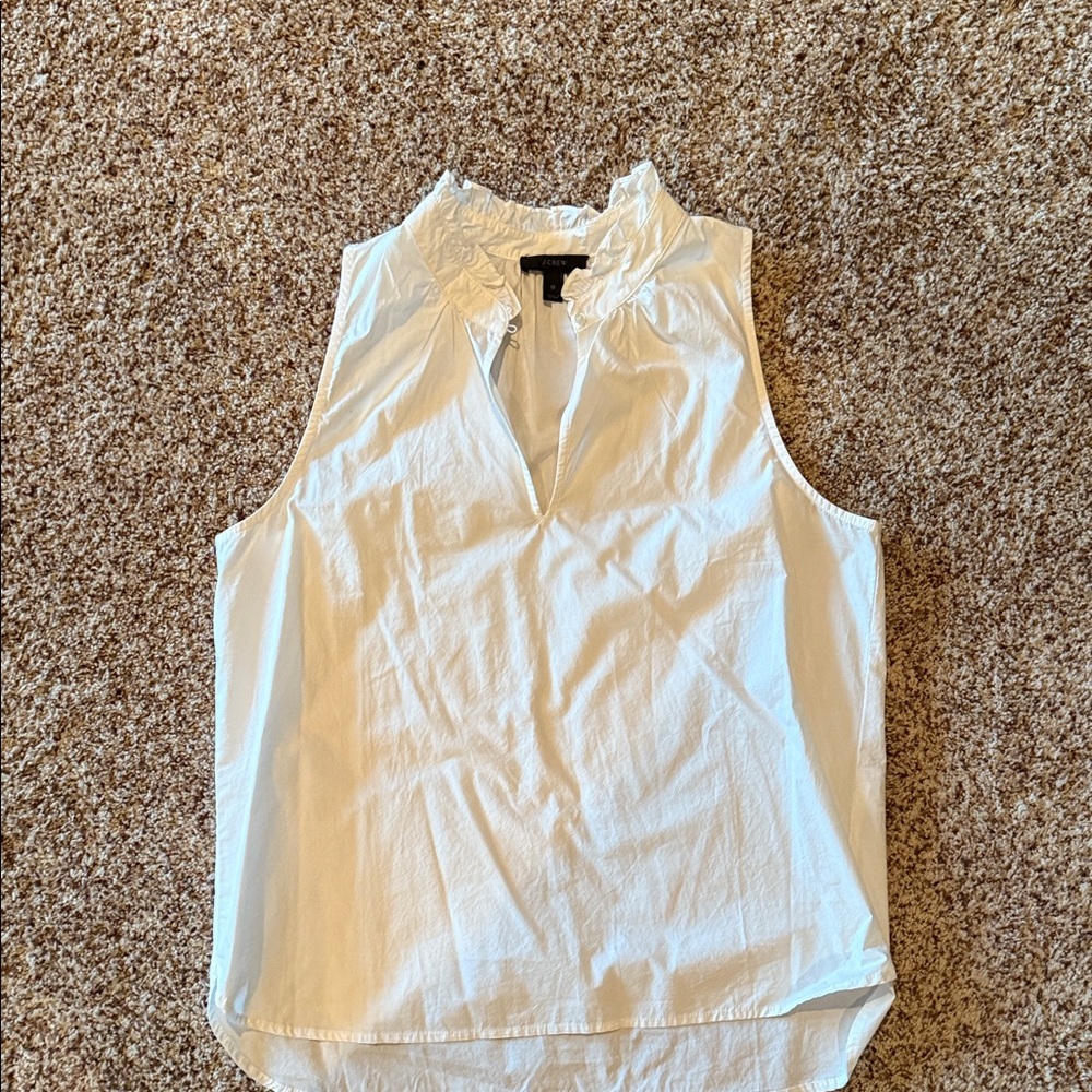 J. Crew White Ruffle Neck Tank Top